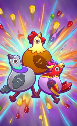 Slot-Cover mit bunten Hühnern und Explosion