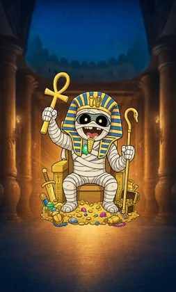 Slot-Cover mit Mumie auf einem goldenen Thron